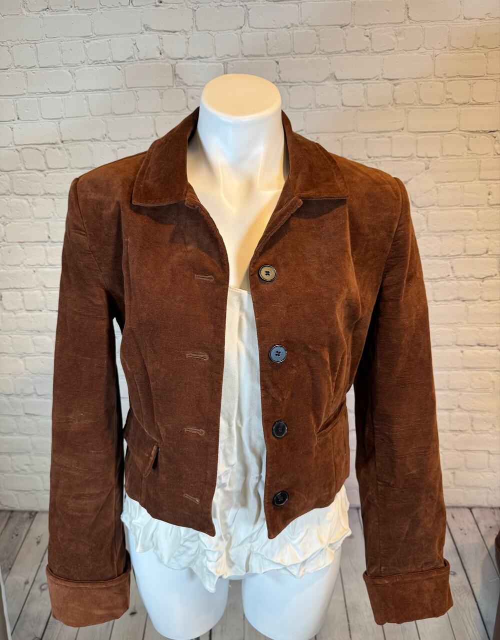 Zara Cropped Faux Suede Velvet Jacket – Rich Tobacco Brown (Size M)